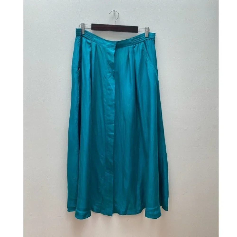 Vintage Teal A-Line Satin Skirt